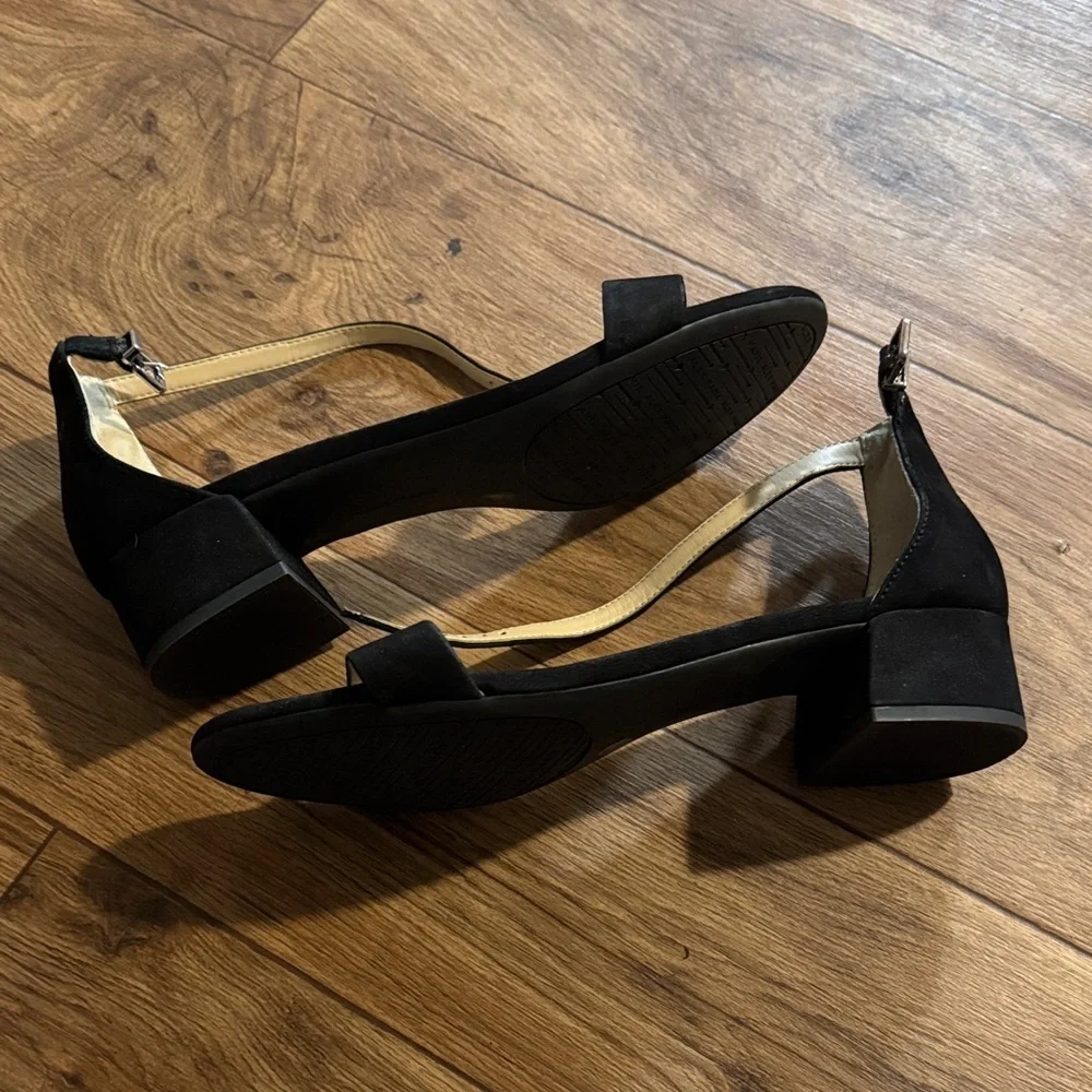 Alex Marie Black Suede Open-Toe Ankle-Strap Heels